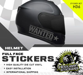 WANTED helmet stickers